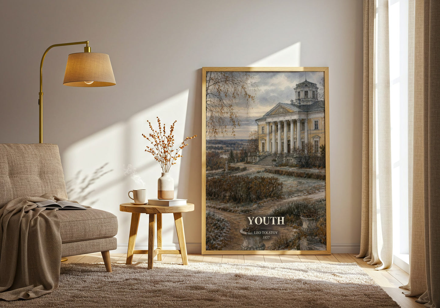 Youth watercolour print in frame leaning in hallway – classic literature wall art
