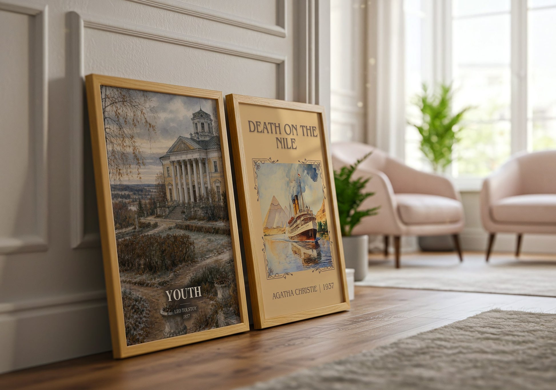 Youth watercolour print framed by window – literary home decor