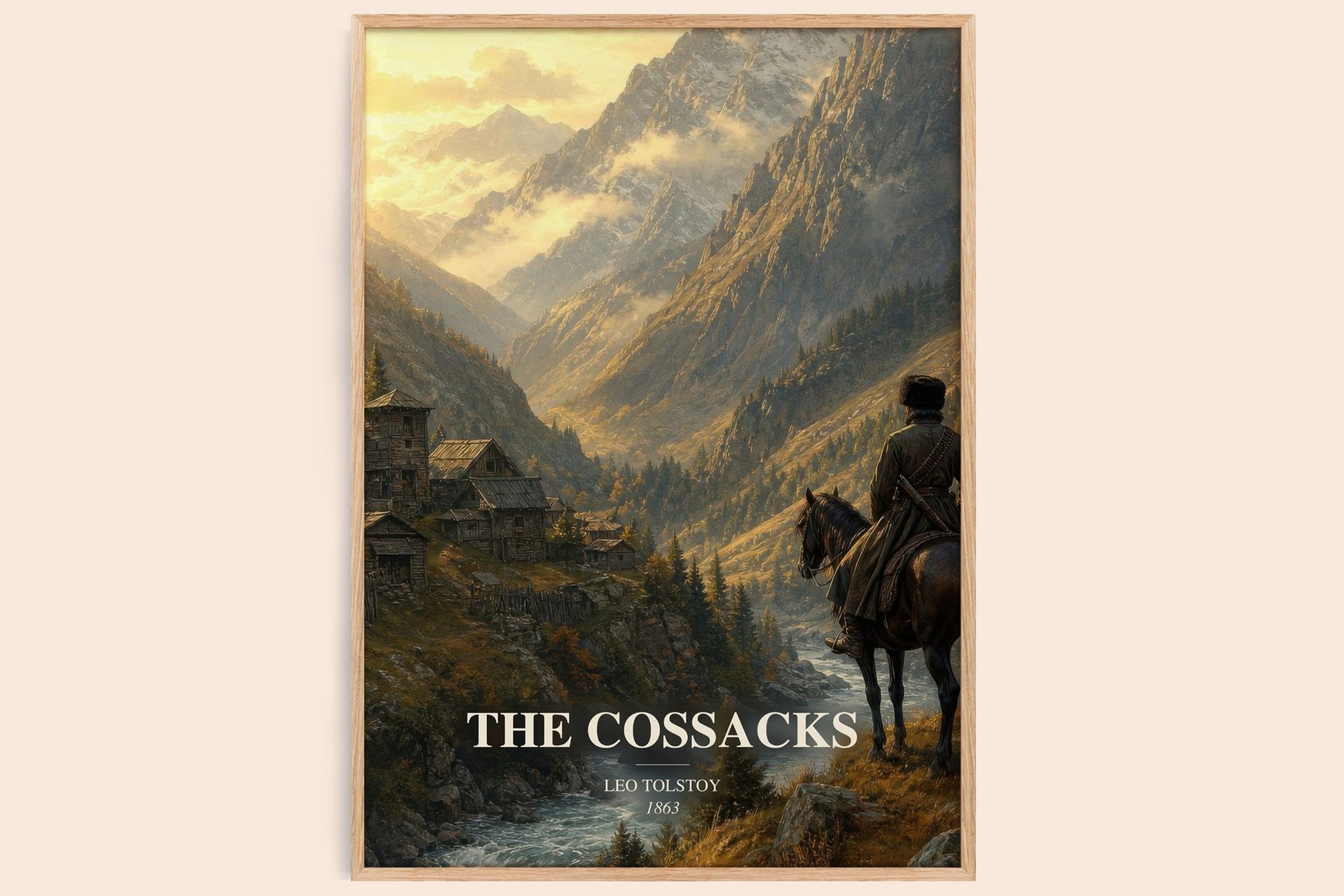 The Cossacks watercolour book poster by Leo Tolstoy – framed literary art print