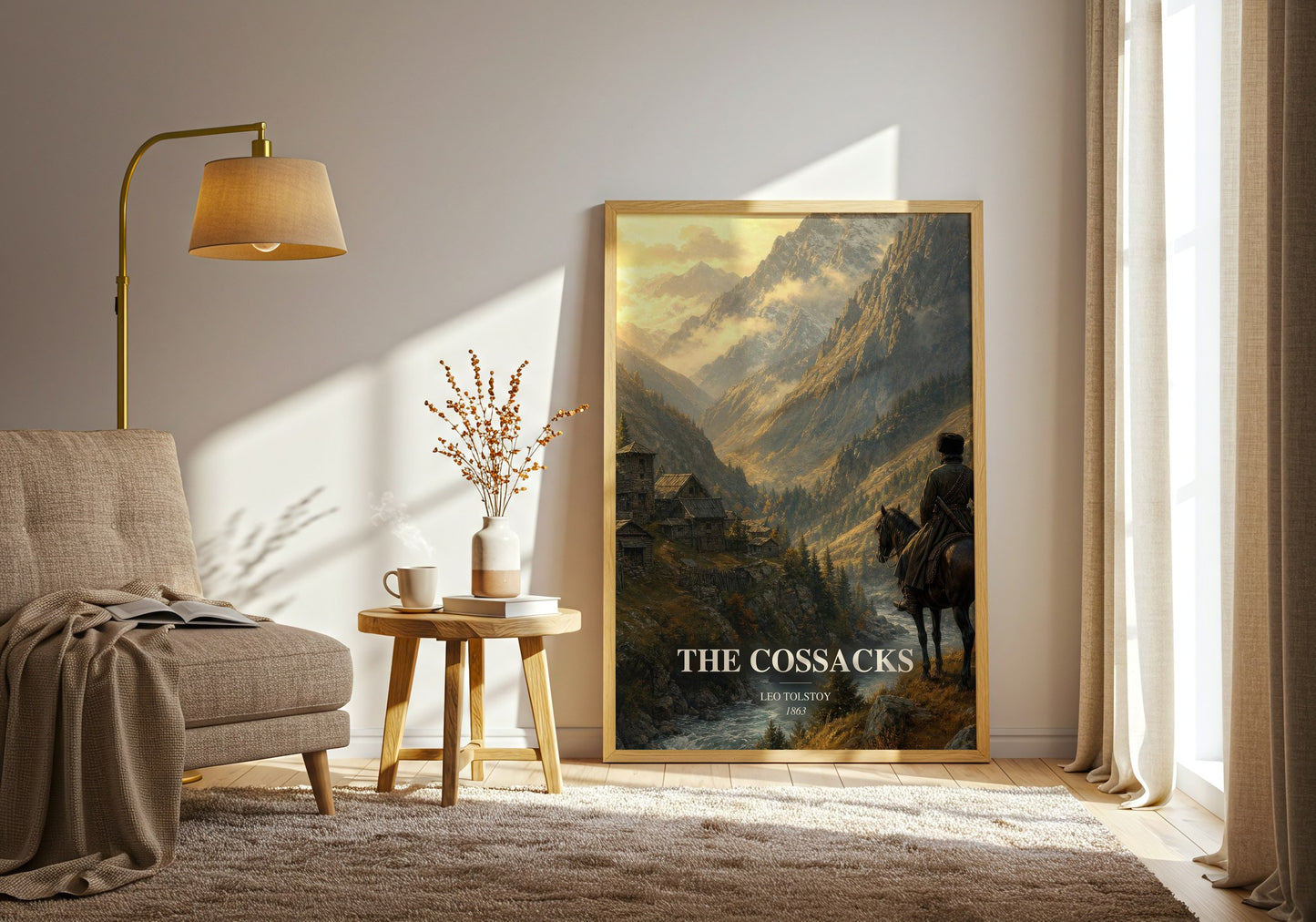 The Cossacks watercolour print in frame leaning in hallway – classic literature wall art