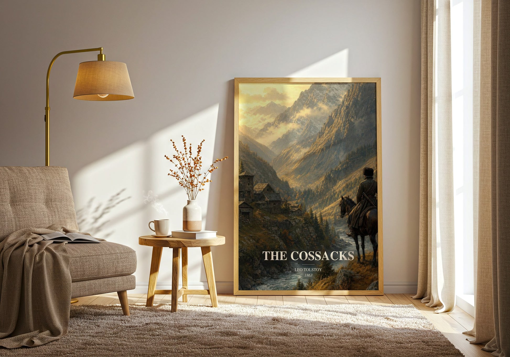 The Cossacks watercolour print in frame leaning in hallway – classic literature wall art
