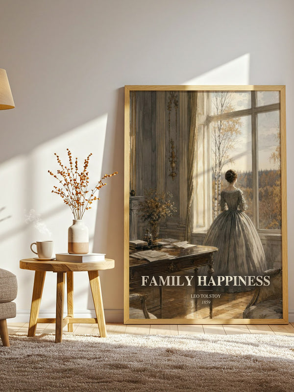 Family Happiness watercolour print in frame leaning in hallway – classic literature wall art