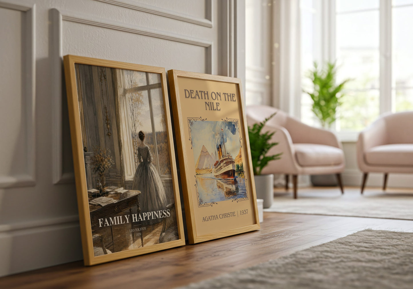 Family Happiness watercolour print framed by window – literary home decor