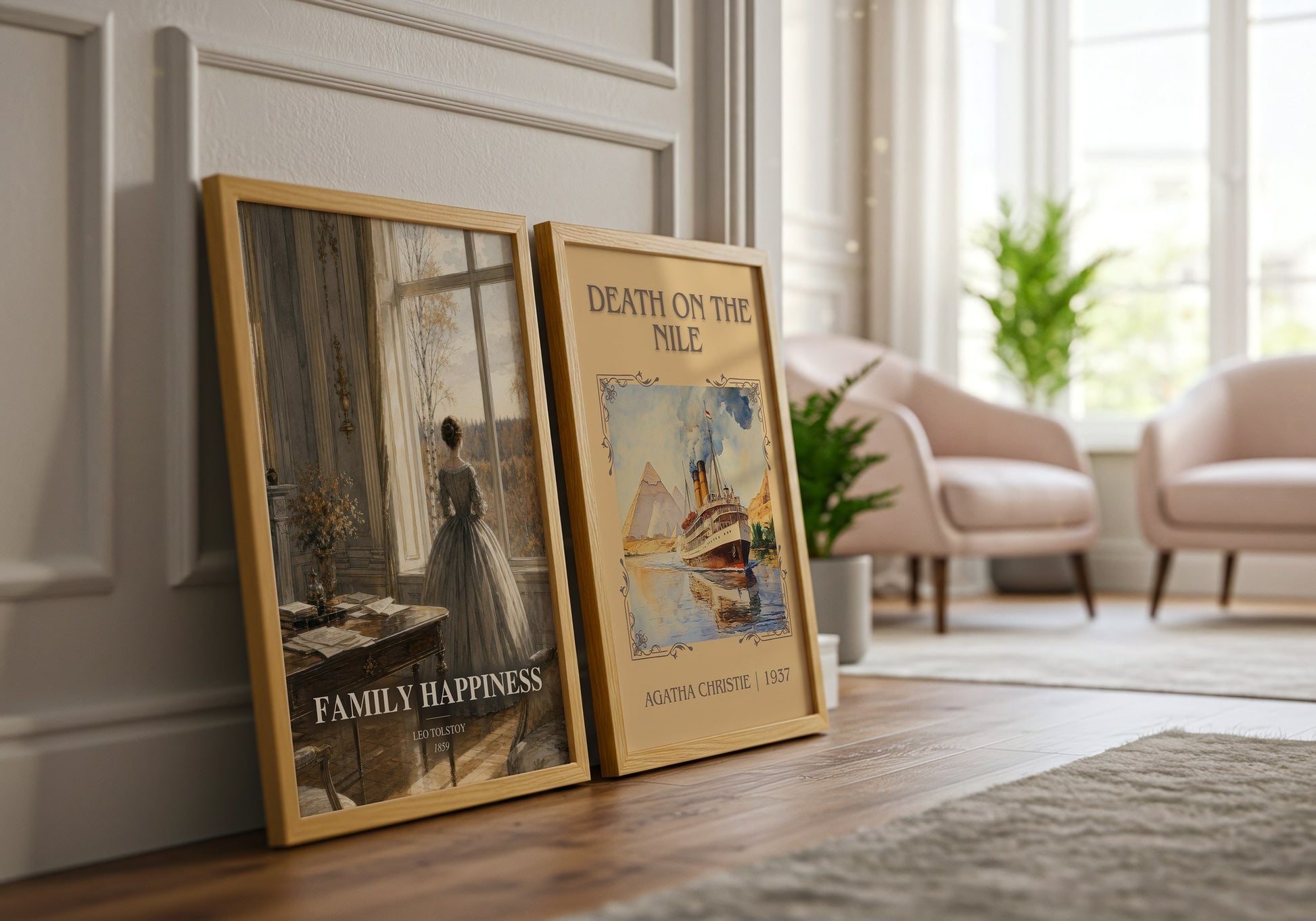 Family Happiness watercolour print framed by window – literary home decor