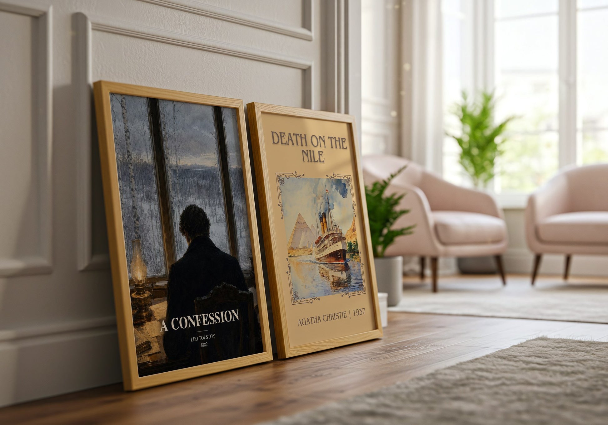 A Confession watercolour print framed by window – literary home decor