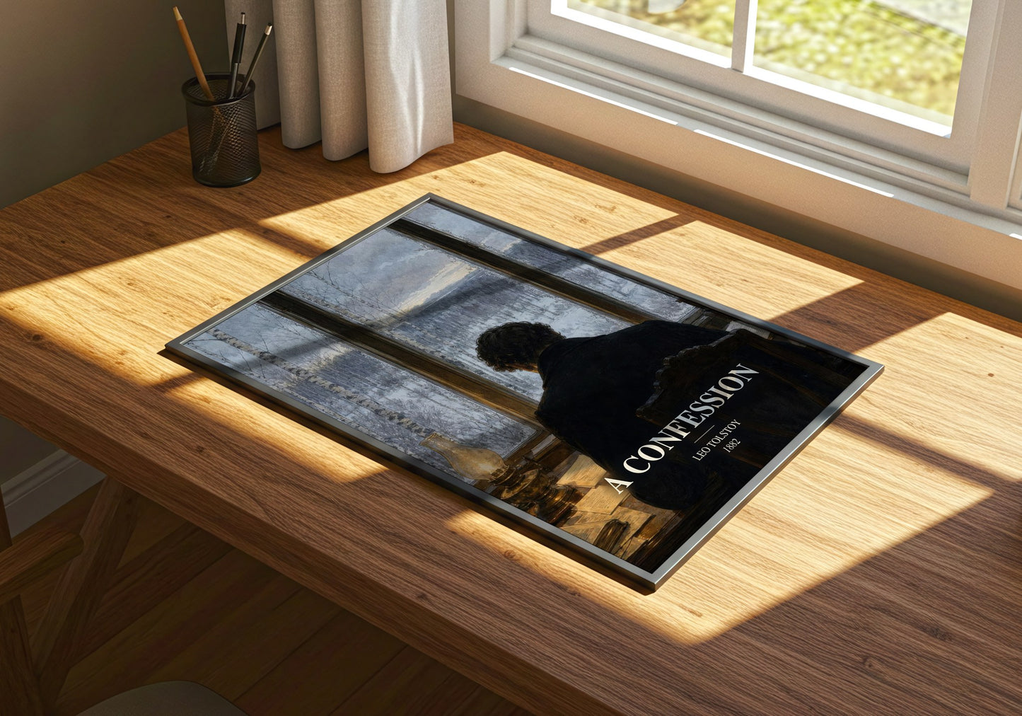 A Confession watercolour book poster framed on wall – philosophy wall art
