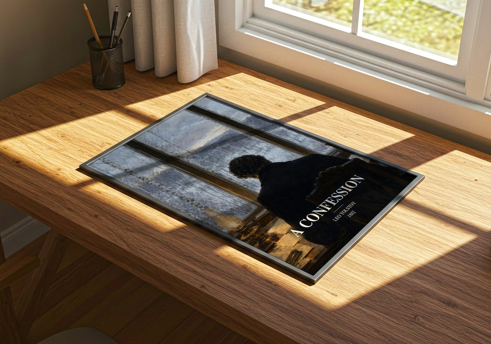 A Confession watercolour book poster framed on wall – philosophy wall art