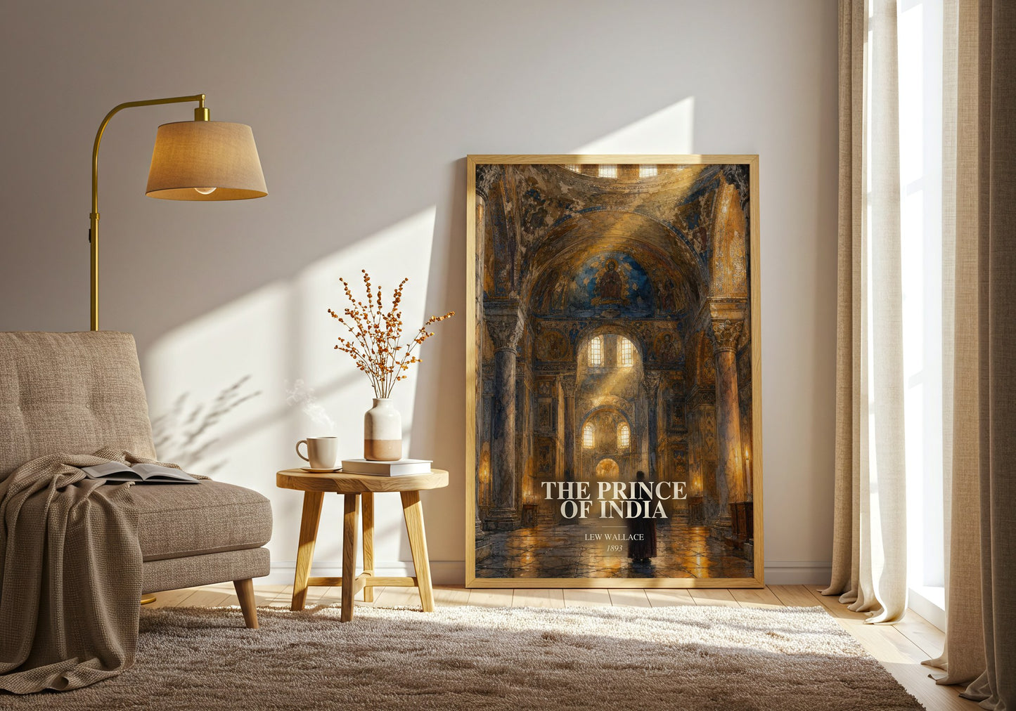 The Prince Of India watercolour print in frame leaning in hallway – historical fiction wall art