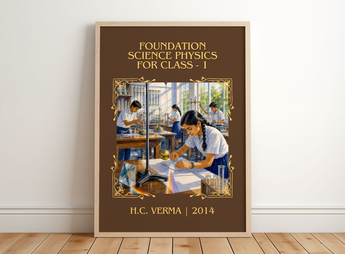 Foundation Science Physics for Class – framed print leaning on a wooden floor