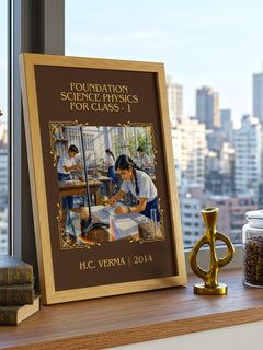 Foundation Science Physics for Class – framed print on a city-view windowsill