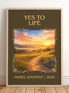 Yes to Life Classic Book Art Print by Daniel Goleman – framed print leaning on a wooden floor