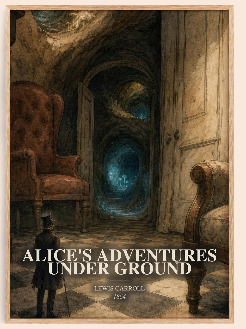 Alice'S Adventures Under Ground watercolour book poster by Lewis Carroll – framed literary art print