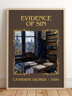 Evidence of Sin Classic Book Art Print by Catherine George – framed print leaning on a wooden floor