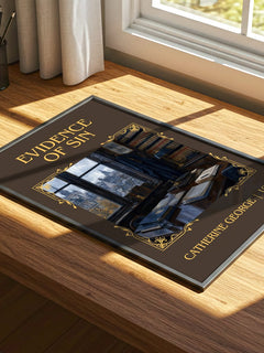 Evidence of Sin Classic Book Art Print by Catherine George – print on a sunlit desk