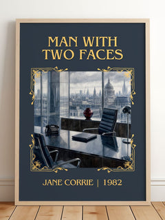 Man with two faces Classic Book Art Print by Jane Corrie – framed print leaning on a wooden floor