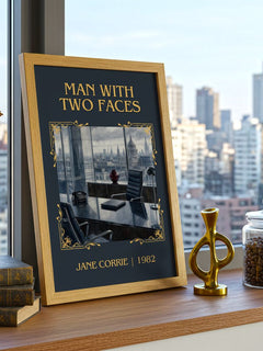 Man with two faces Classic Book Art Print by Jane Corrie – framed print on a city-view windowsill