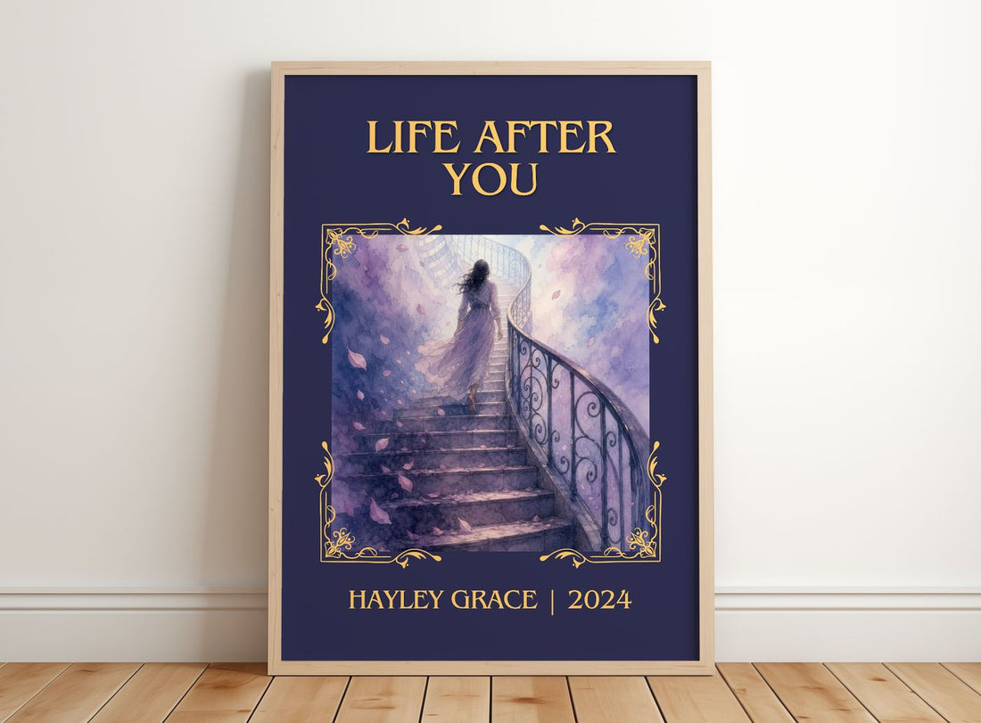 life after you Classic Book Art Print by Hayley Grace – framed print leaning on a wooden floor