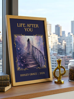 life after you Classic Book Art Print by Hayley Grace – framed print on a city-view windowsill
