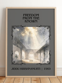 Freedom from the Known Classic Book Art Print by Jiddu Krishnamurti – framed print leaning on a wooden floor