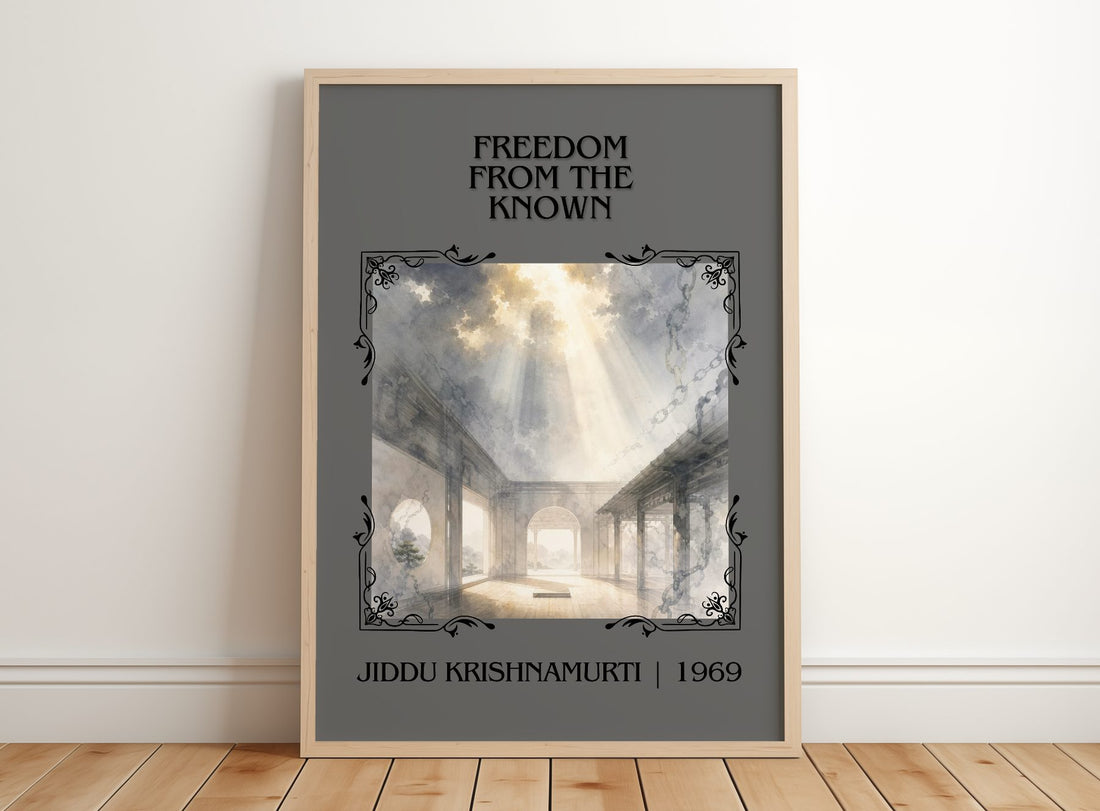 Freedom from the Known Classic Book Art Print by Jiddu Krishnamurti – framed print leaning on a wooden floor
