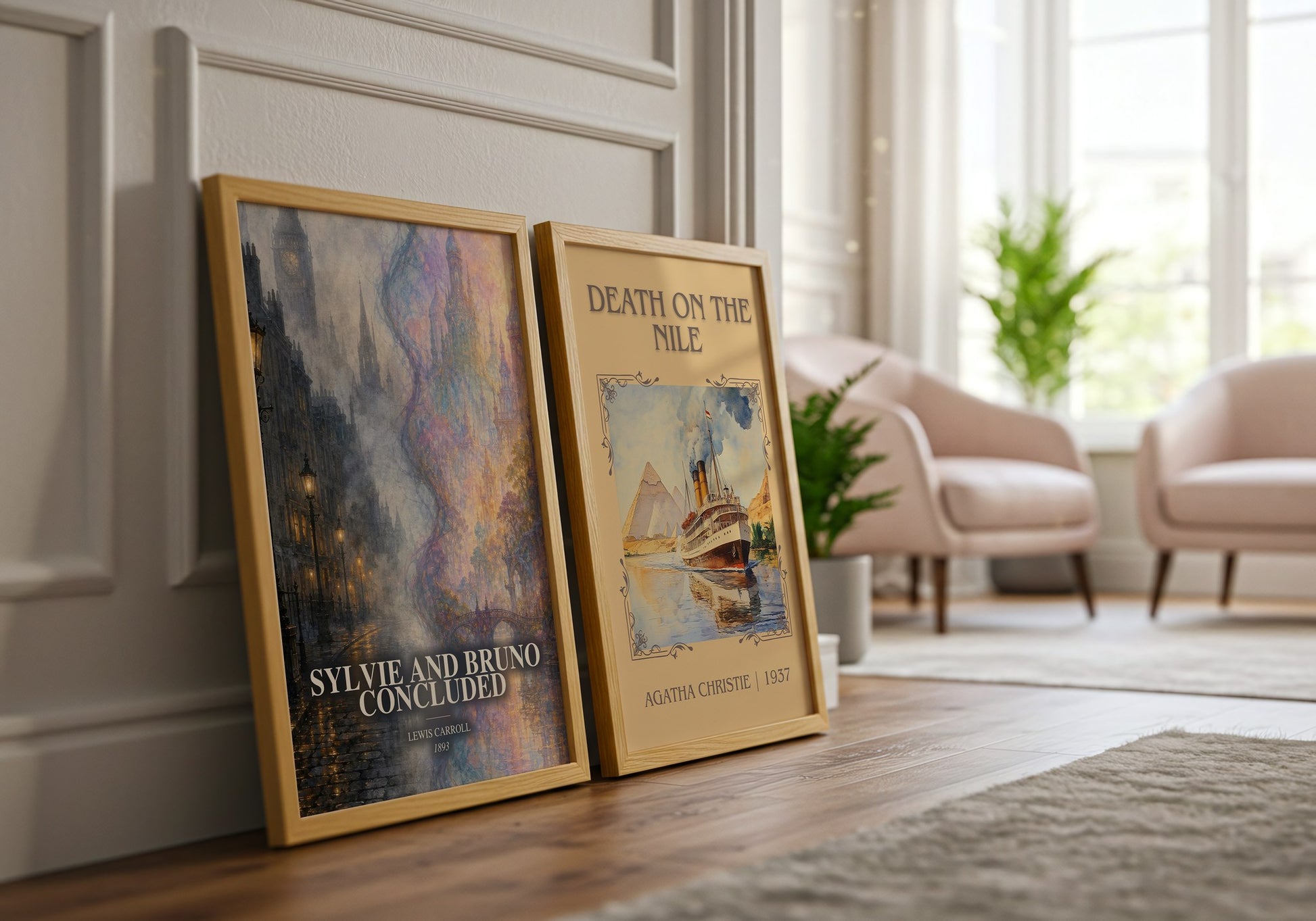 Sylvie And Bruno Concluded watercolour print framed by window – literary home decor