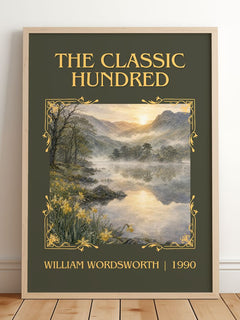 The Classic Hundred Classic Book Art Print by William Wordsworth – framed print leaning on a wooden floor
