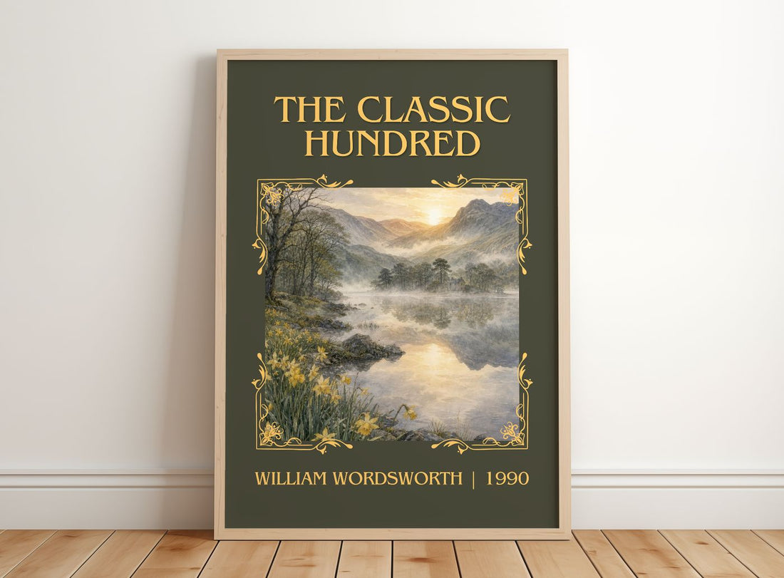 The Classic Hundred Classic Book Art Print by William Wordsworth – framed print leaning on a wooden floor