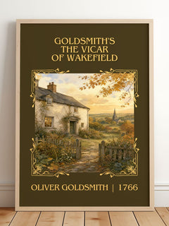 Goldsmith's The vicar of Wakefield Classic Book Art Print by Oliver Goldsmith – framed print leaning on a wooden floor