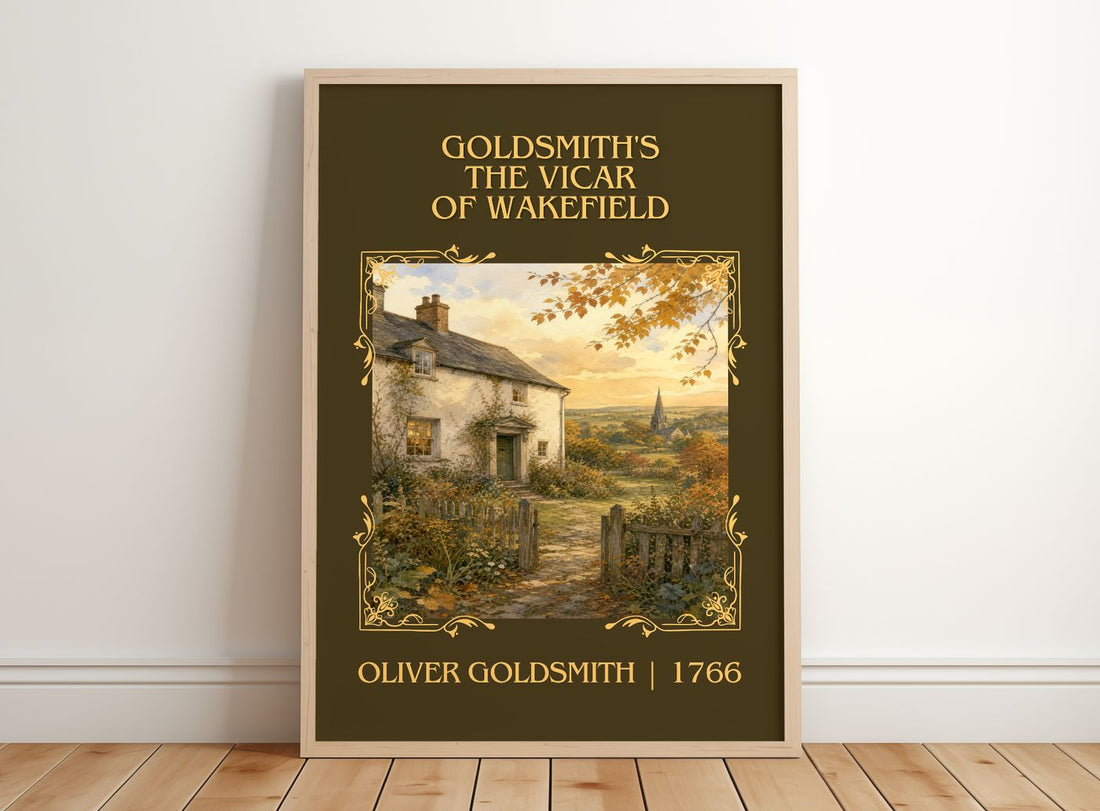 Goldsmith's The vicar of Wakefield Classic Book Art Print by Oliver Goldsmith – framed print leaning on a wooden floor
