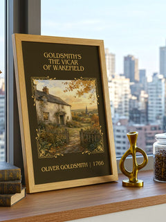 Goldsmith's The vicar of Wakefield Classic Book Art Print by Oliver Goldsmith – framed print on a city-view windowsill