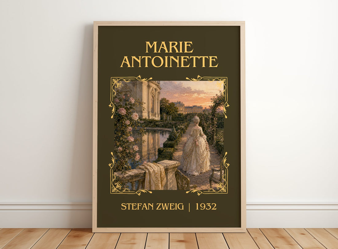 Marie Antoinette Classic Book Art Print by Stefan Zweig – framed print leaning on a wooden floor
