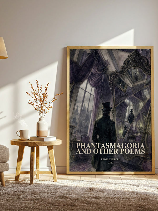 Phantasmagoria And Other Poems watercolour print in frame leaning in hallway – poetry wall art