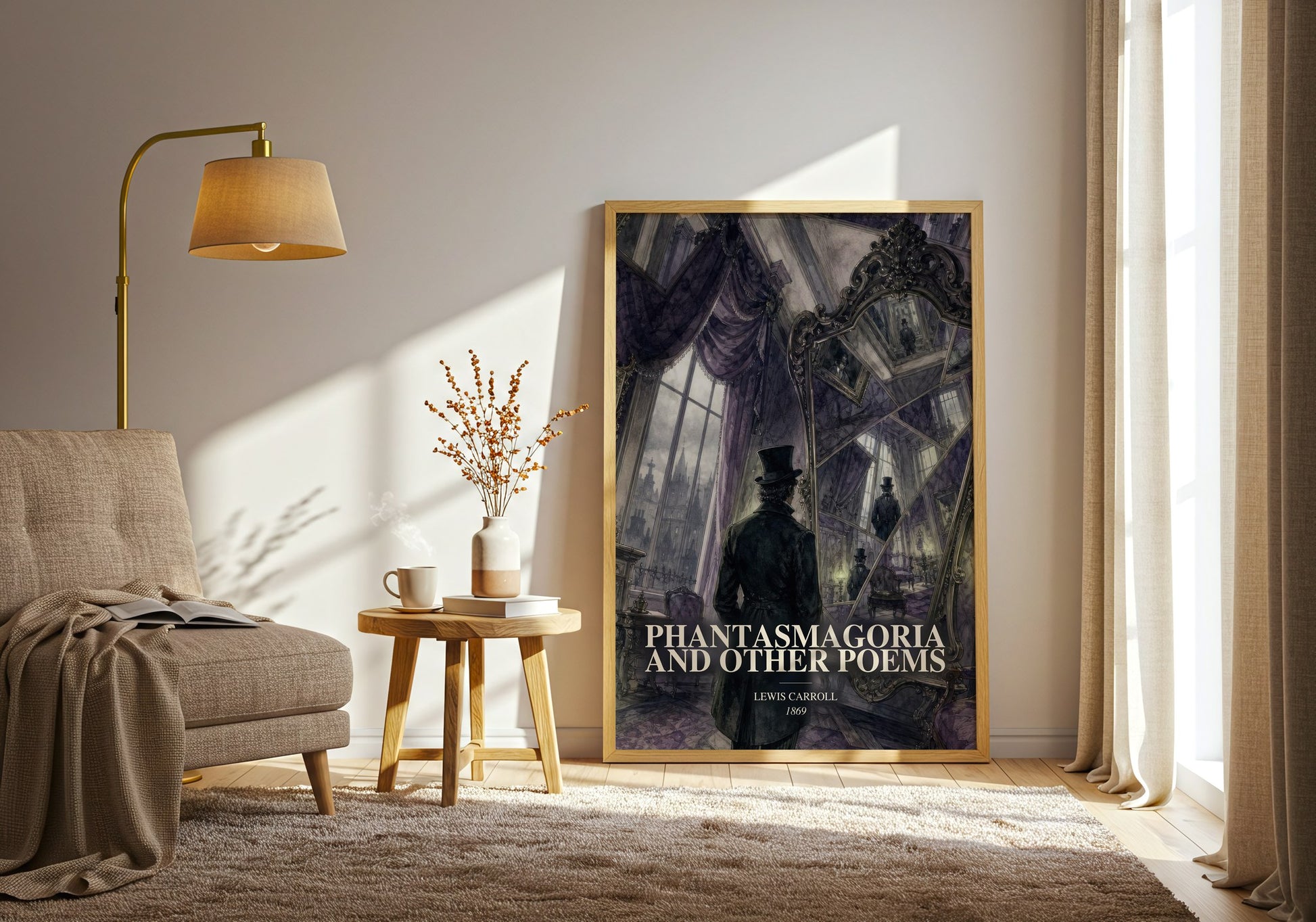 Phantasmagoria And Other Poems watercolour print in frame leaning in hallway – poetry wall art