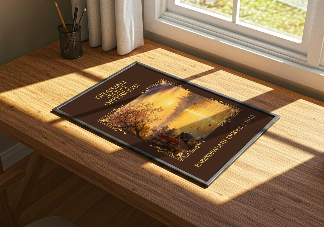 Gitanjali (song offerings) Classic Book Art Print by R. Tagore – print on a sunlit desk