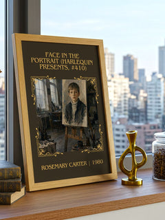 Face in the Portrait (Harlequin Presents, #410) Classic Book Art Print by Rosemary Carter – framed print on a city-view windowsill