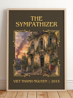 The Sympathizer Classic Book Art Print by Viet Thanh Nguyen – framed print leaning on a wooden floor