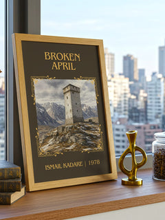 Broken April Classic Book Art Print by Ismail Kadare – framed print on a city-view windowsill