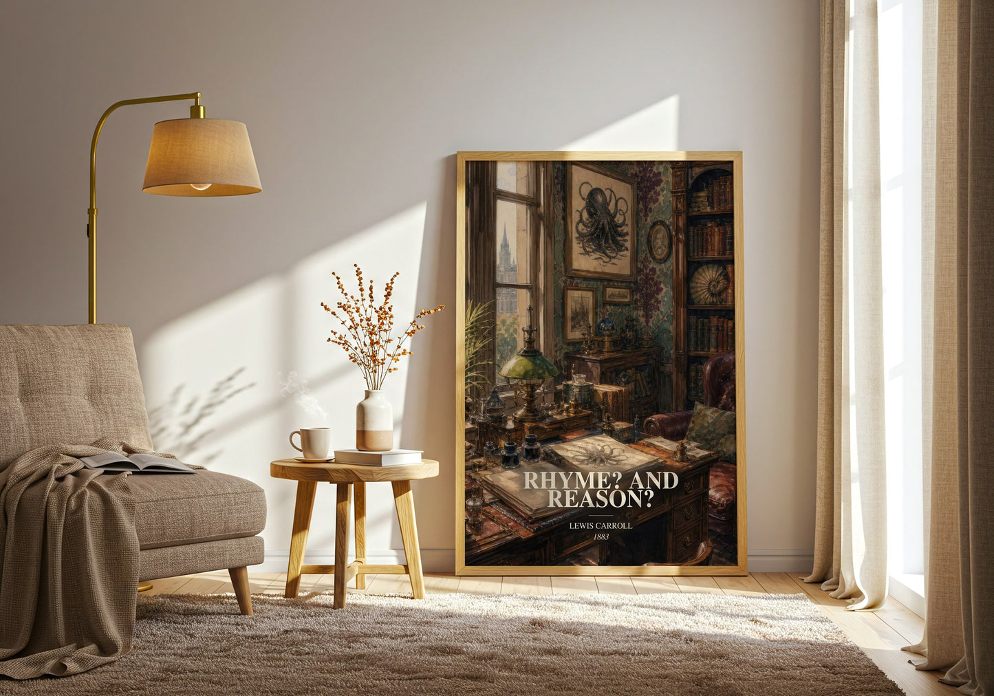 Rhyme? And Reason? watercolour print in frame leaning in hallway – poetry wall art