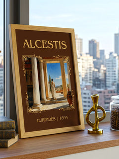 Alcestis Classic Book Art Print by Euripides – framed print on a city-view windowsill