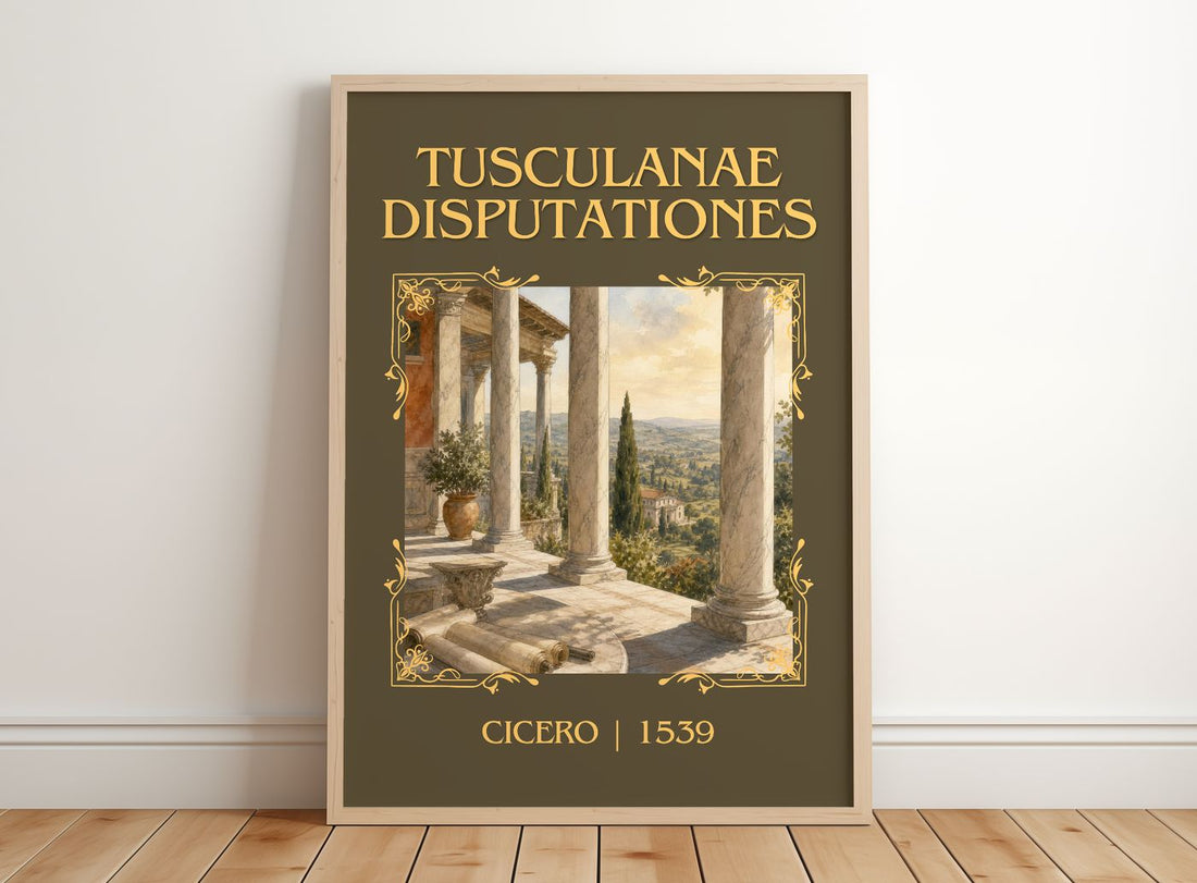 Tusculanae disputationes Classic Book Art Print by Cicero – framed print leaning on a wooden floor