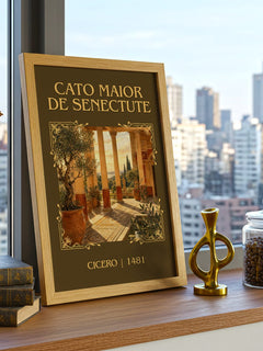 Cato maior de senectute Classic Book Art Print by Cicero – framed print on a city-view windowsill