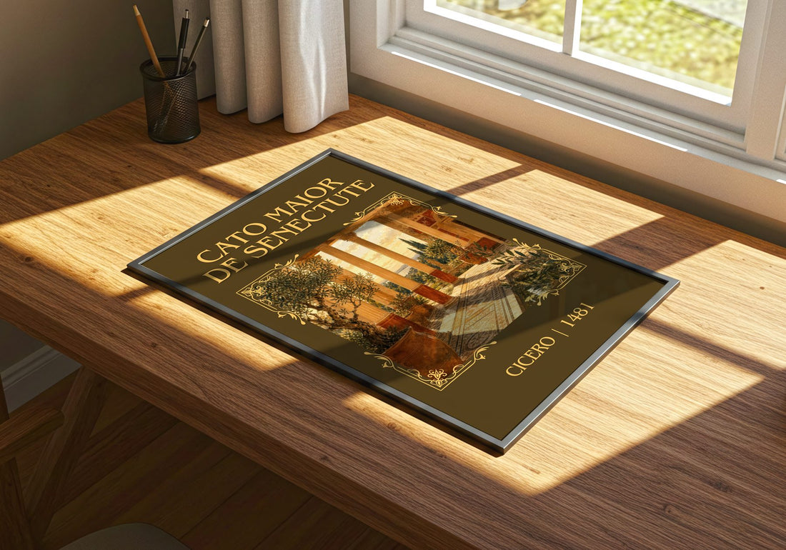 Cato maior de senectute Classic Book Art Print by Cicero – print on a sunlit desk