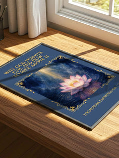 Why god permits evil and how to rise above it Classic Book Art Print by Yogananda Paramahansa – print on a sunlit desk