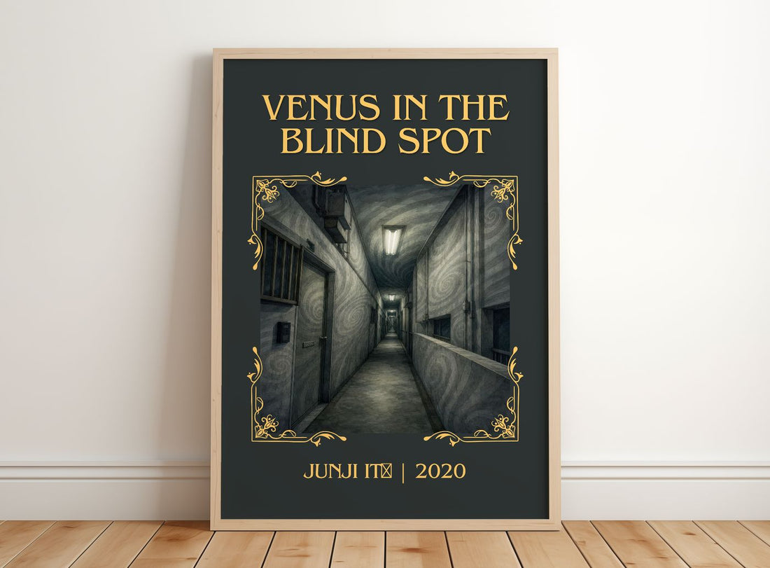 Venus in the Blind Spot Classic Book Art Print by Junji Itō – framed print leaning on a wooden floor