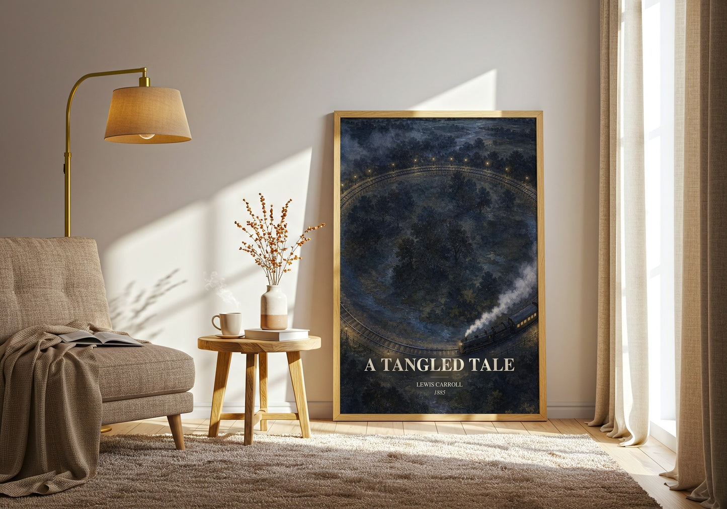 A Tangled Tale watercolour print in frame leaning in hallway – childrens wall art
