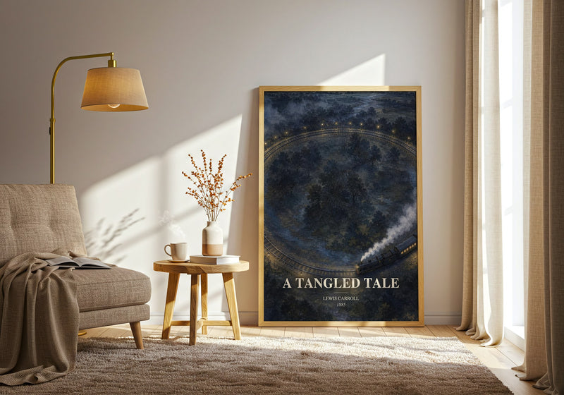 A Tangled Tale watercolour print in frame leaning in hallway – childrens wall art