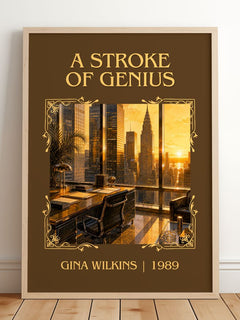 A Stroke Of Genius Classic Book Art Print by Gina Wilkins – framed print leaning on a wooden floor
