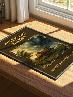 After the Storm Classic Book Art Print by Rebecca Flanders – print on a sunlit desk