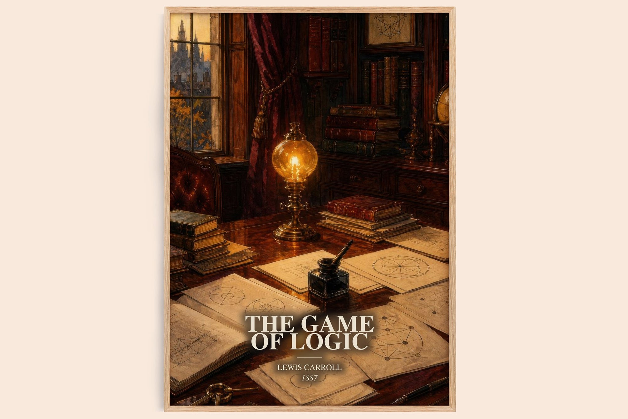 The Game Of Logic watercolour book poster by Lewis Carroll – framed literary art print