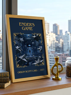Ender's Game Classic Book Art Print by Orson Scott Card. – framed print on a city-view windowsill